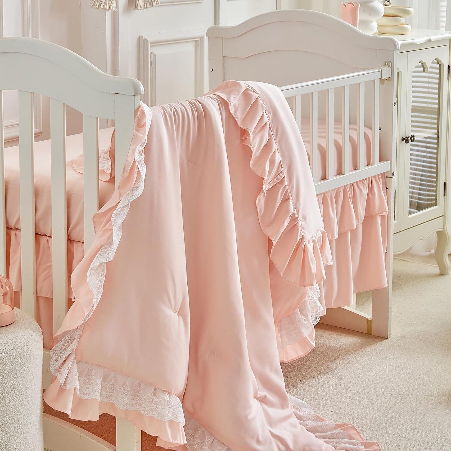 Juego de Ropa de Cuna 3 Piezas UOZZI Boho Rosa-Blanco