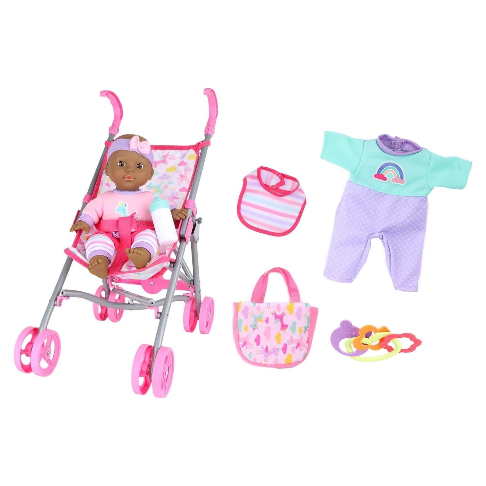 Set de Cuidado de Muñeca Bebé 30 cm Gi-Go con Cochecito