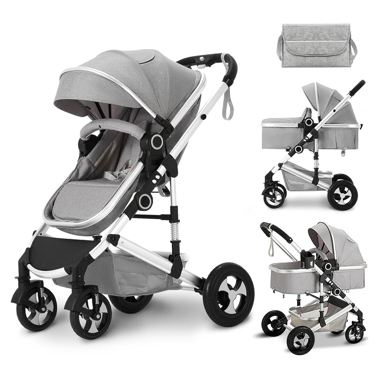 Cochecito Kinder King 2 en 1 Plegable Reversible Gris Claro