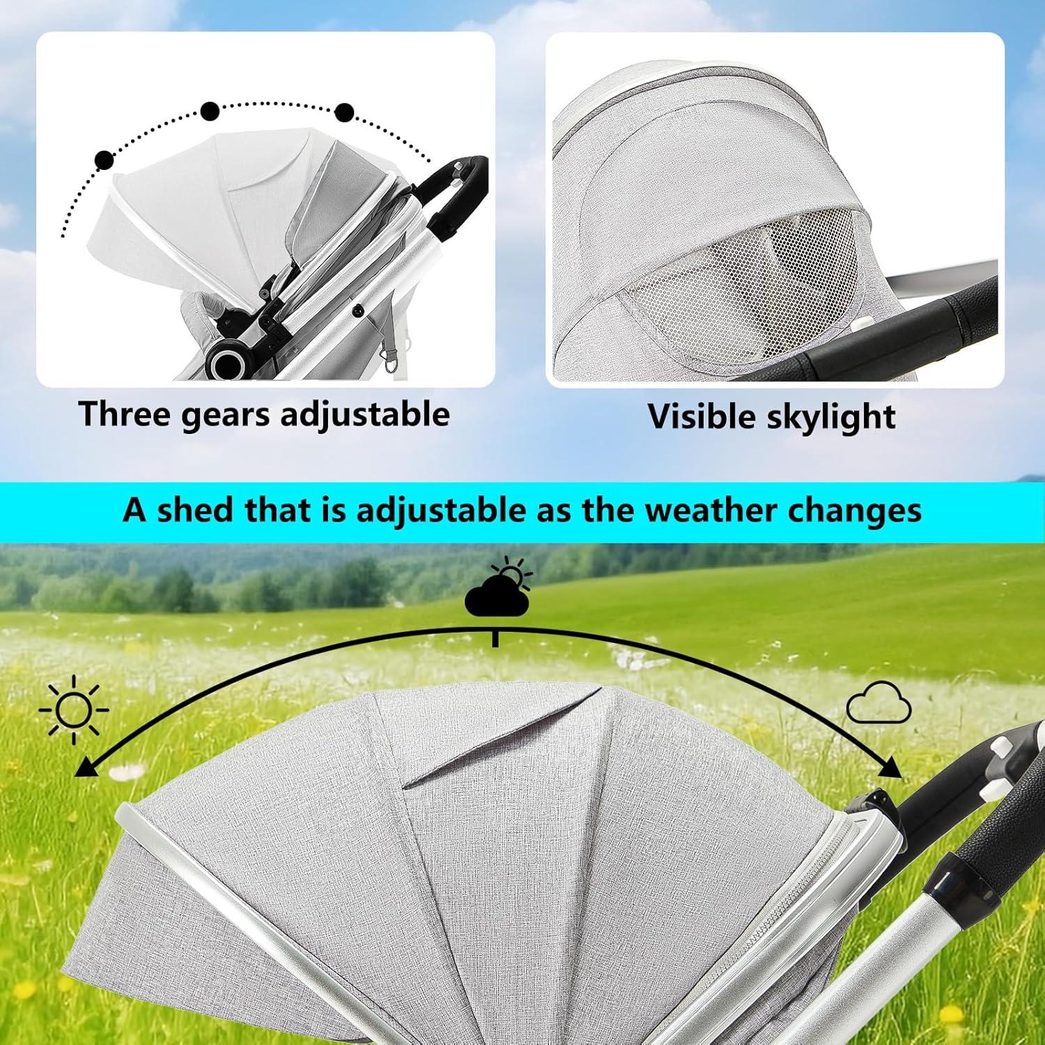 Cochecito Kinder King 2 en 1 Plegable Reversible Gris Claro