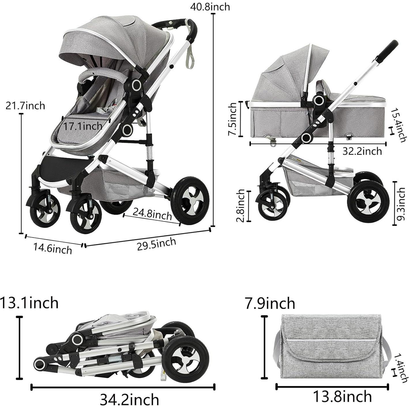 Cochecito Kinder King 2 en 1 Plegable Reversible Gris Claro