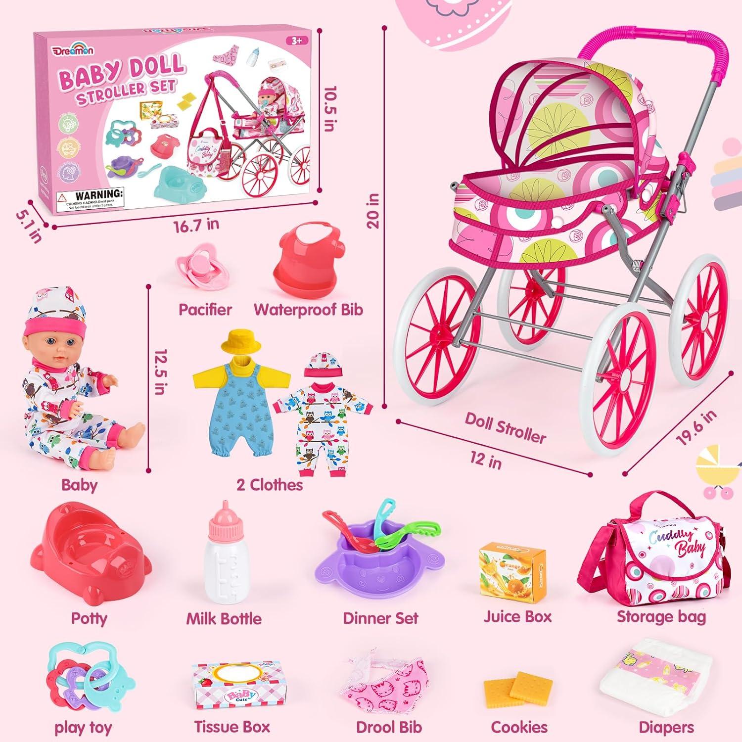 Juego de Carrito de Muñeca Dreamon con Muñeca 31.75 cm