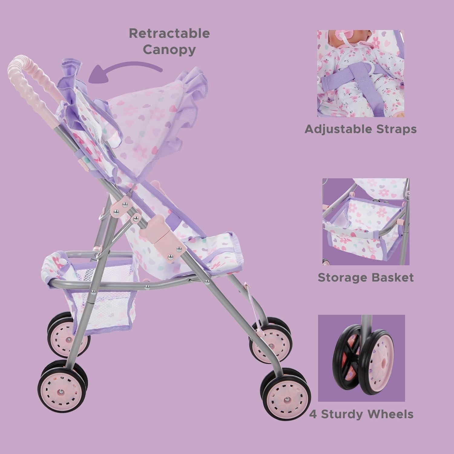 Carrito de Muñeca Plegable Dolls To Play con Capota y Canasta