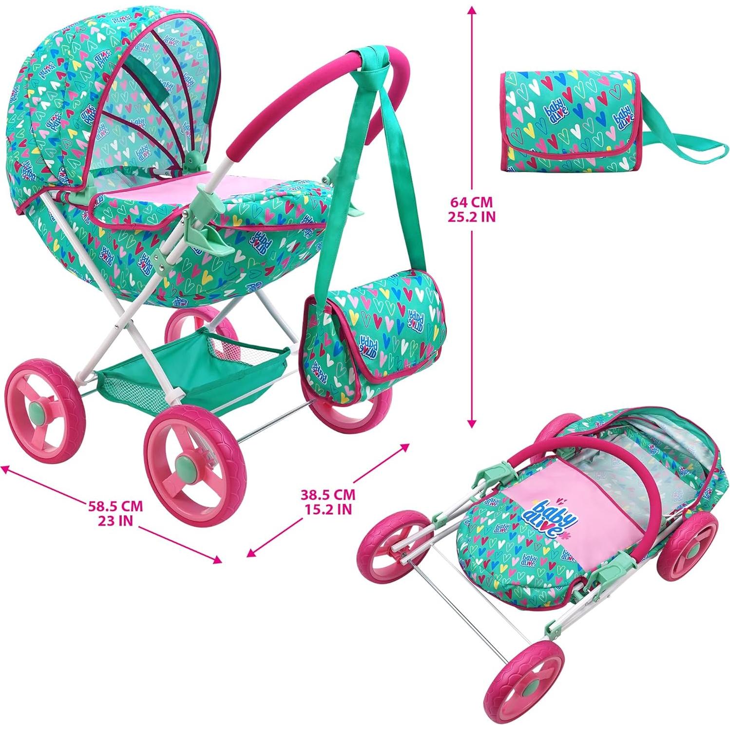Carrito Deluxe para Muñecas Baby Alive - Verde y Rosa - 46 cm
