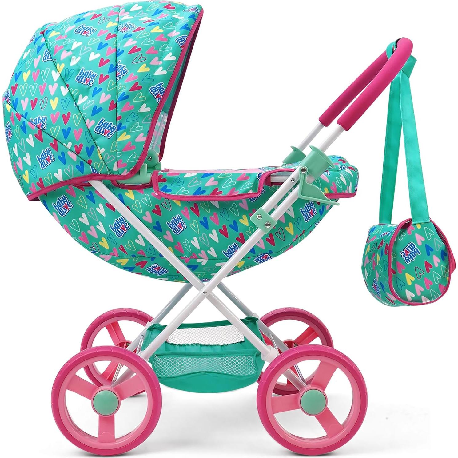 Carrito Deluxe para Muñecas Baby Alive - Verde y Rosa - 46 cm