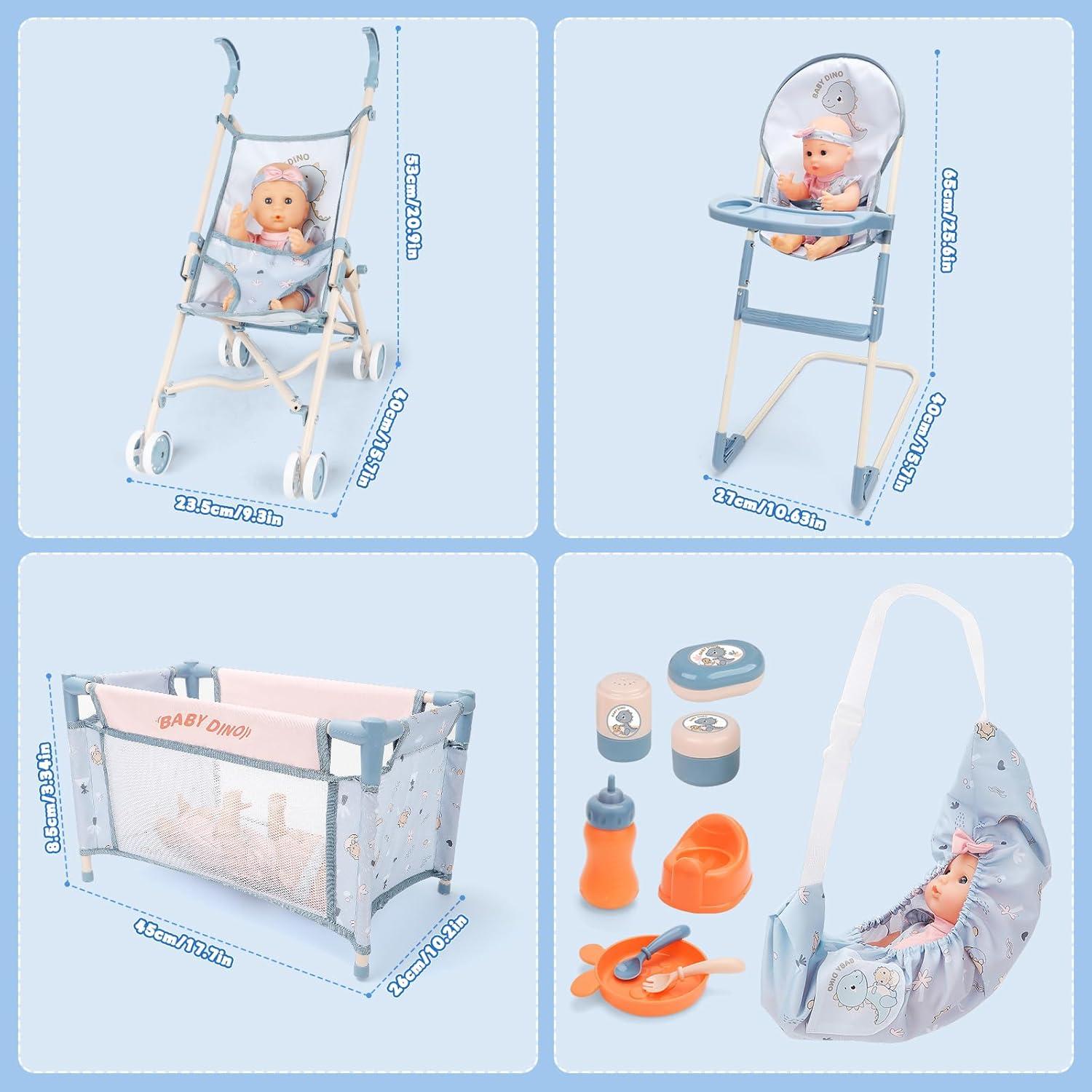 Conjunto de Cochecito de Muñeca deAO 30 cm con Accesorios
