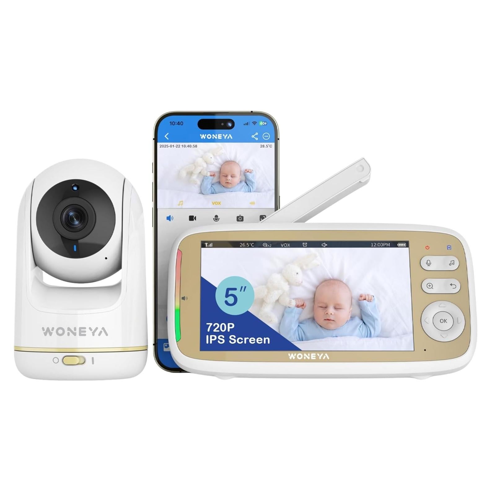 Monitor de Bebé Woneya VB803-Pro 2K HD, Alcance 600m, 48h Batería