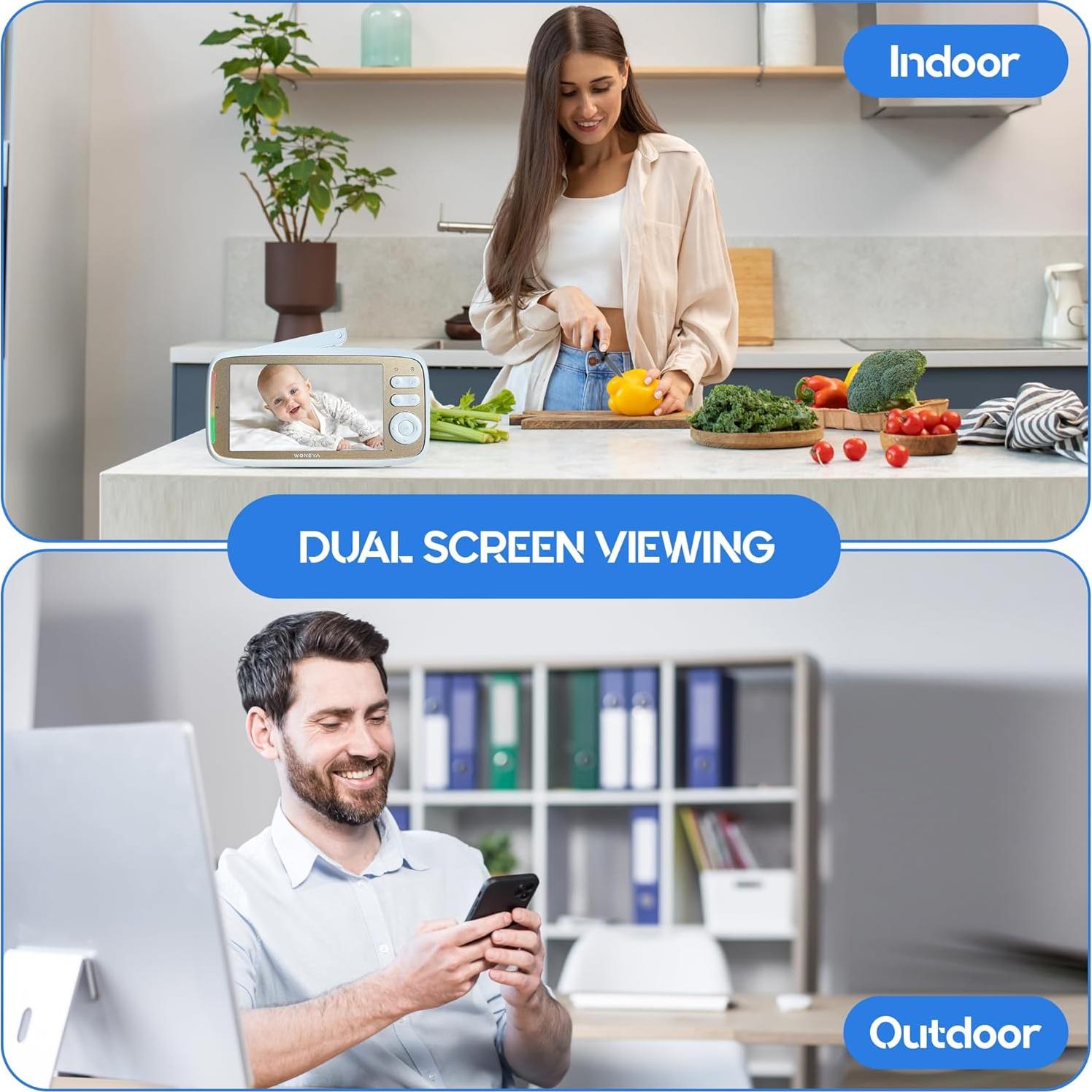 Monitor de Bebé Woneya VB803-Pro 2K HD, Alcance 600m, 48h Batería