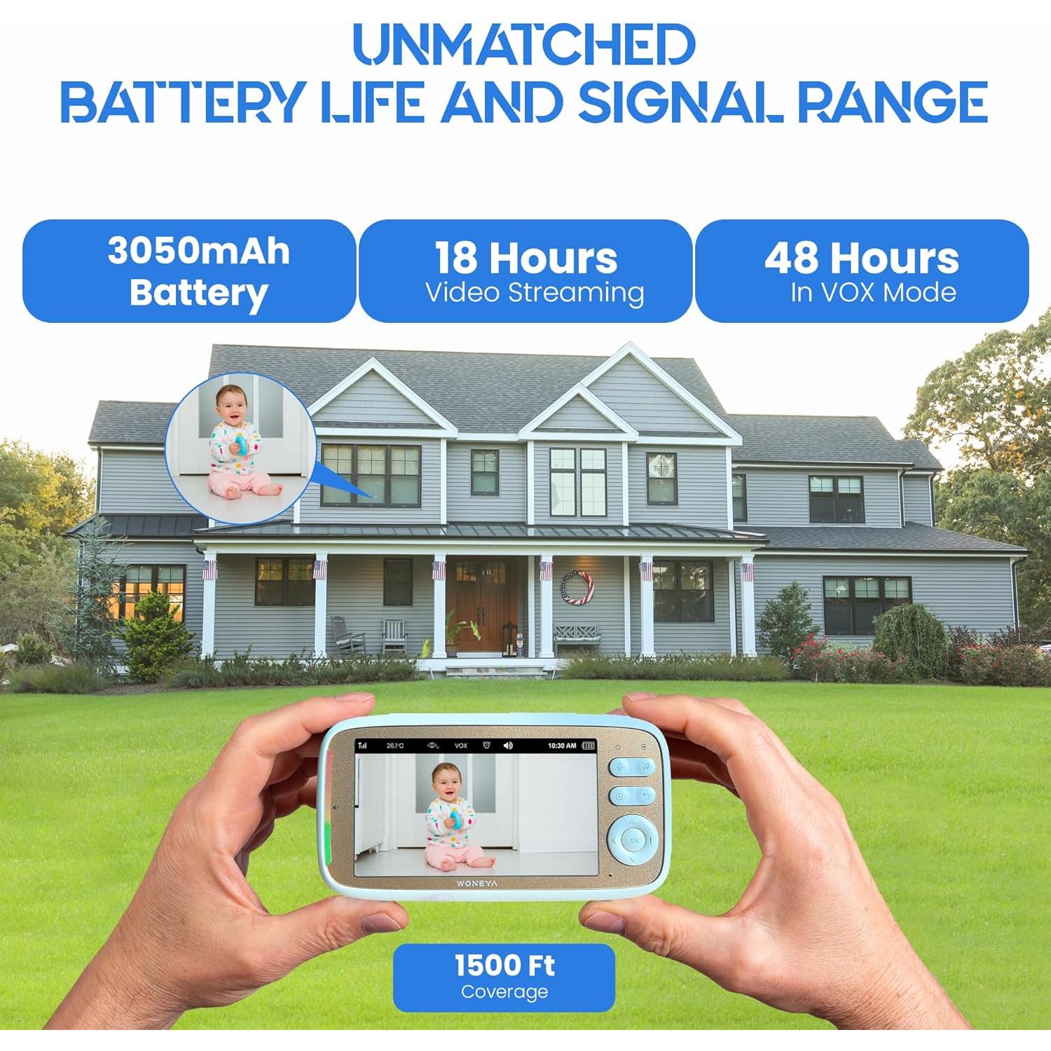 Monitor de Bebé Woneya VB803-Pro 2K HD, Alcance 600m, 48h Batería