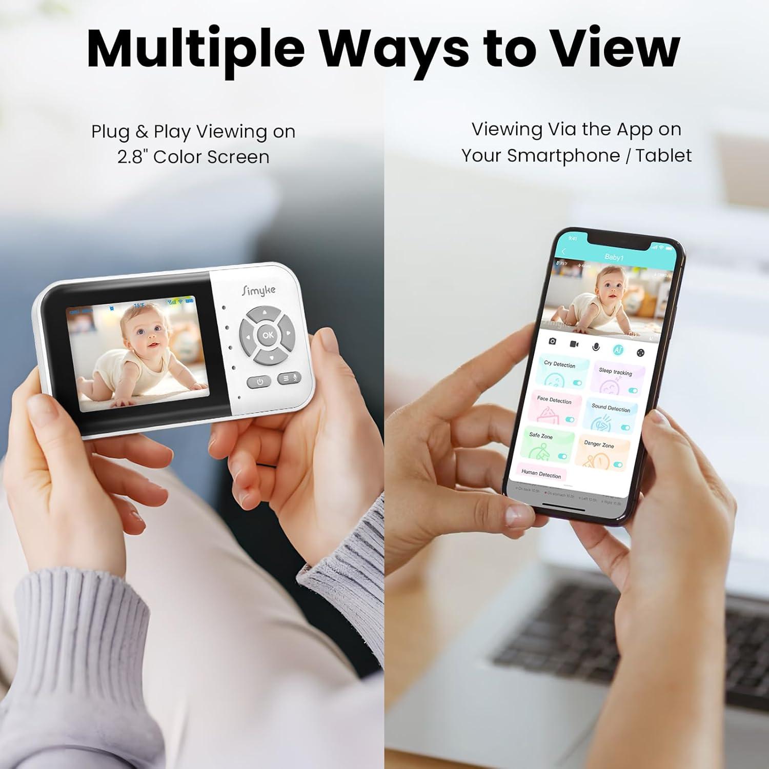 Monitor de Video para Bebés Simyke SBME28-2, 2 Cámaras, 720p