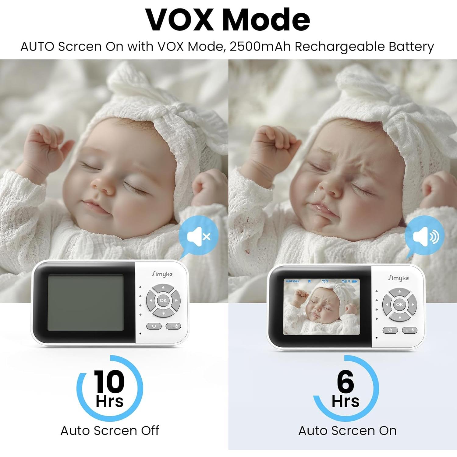 Monitor de Video para Bebés Simyke SBME28-2, 2 Cámaras, 720p