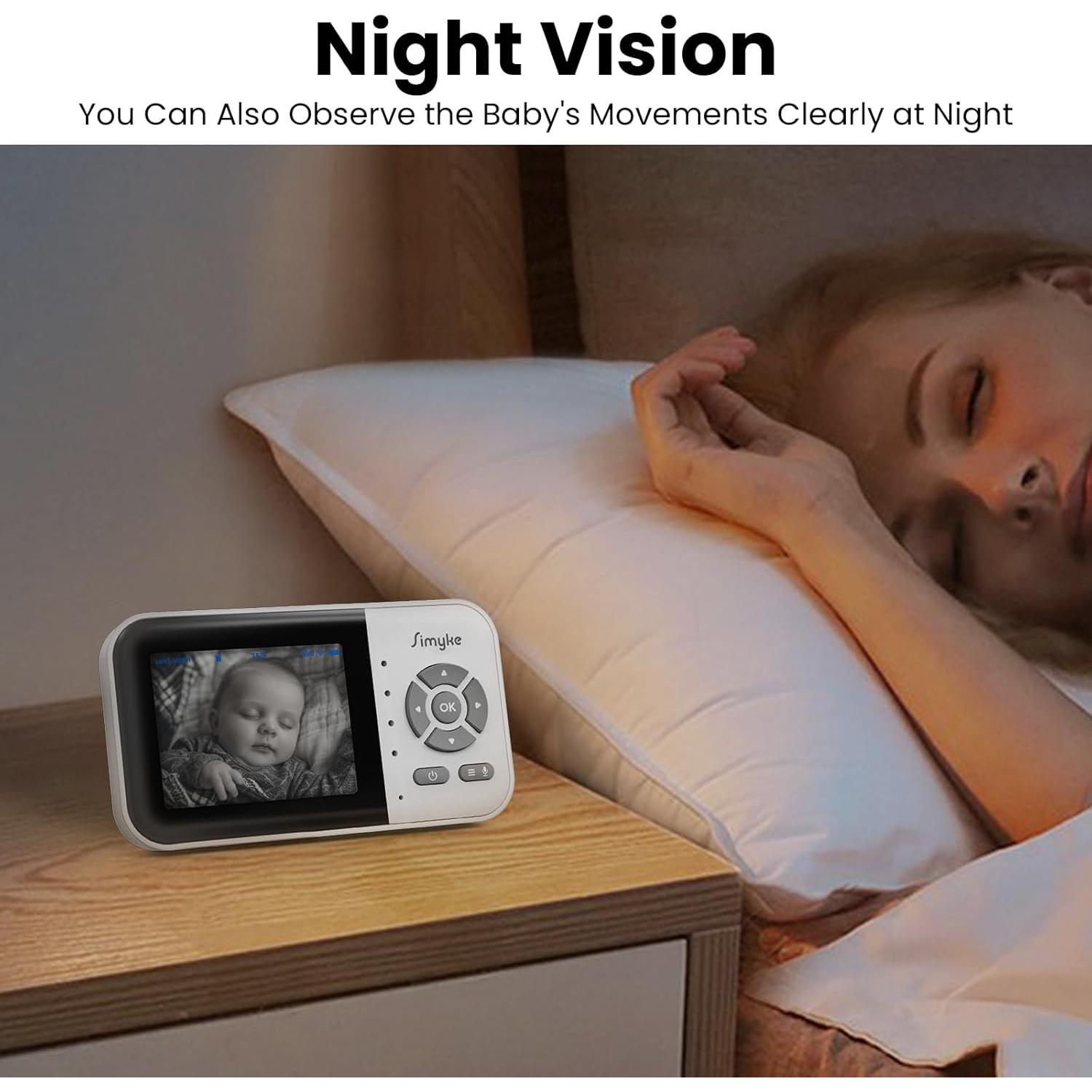 Monitor de Video para Bebés Simyke SBME28-2, 2 Cámaras, 720p