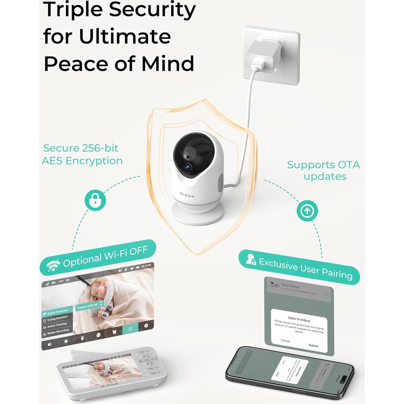 Monitor de Bebé WiFi Dr.Care SBM205205 con 2 Cámaras 1080P