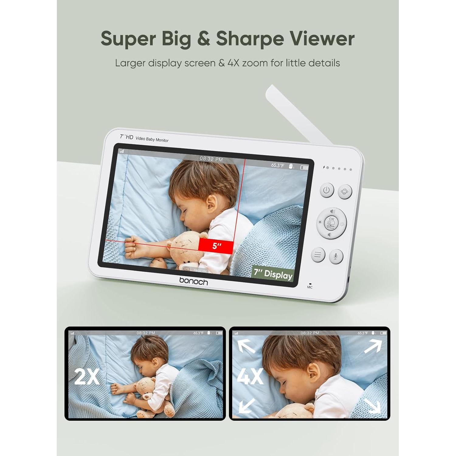 Monitor de Bebé 7" HD bonoch BBM31, 720p, Batería 6000mAh