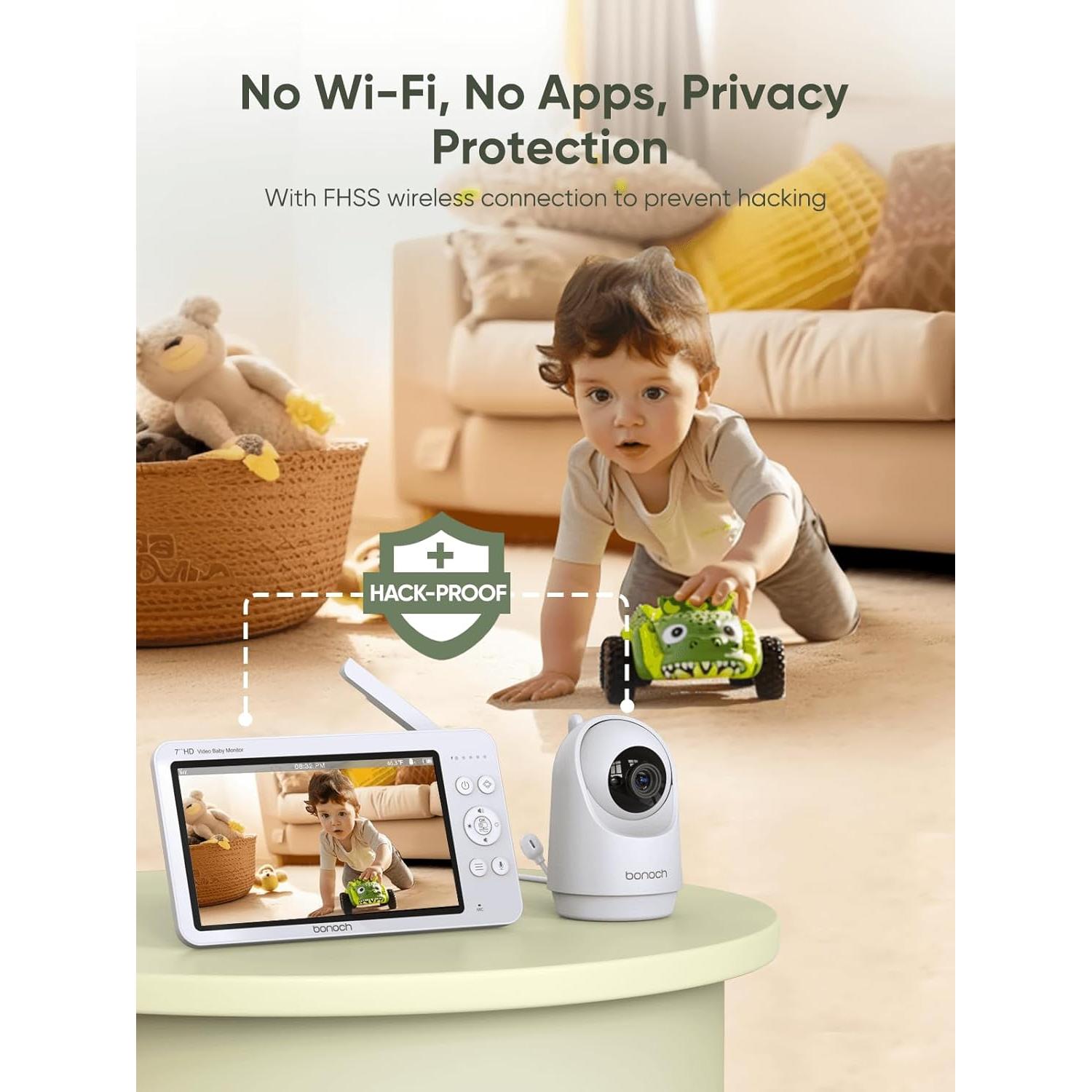 Monitor de Bebé 7" HD bonoch BBM31, 720p, Batería 6000mAh