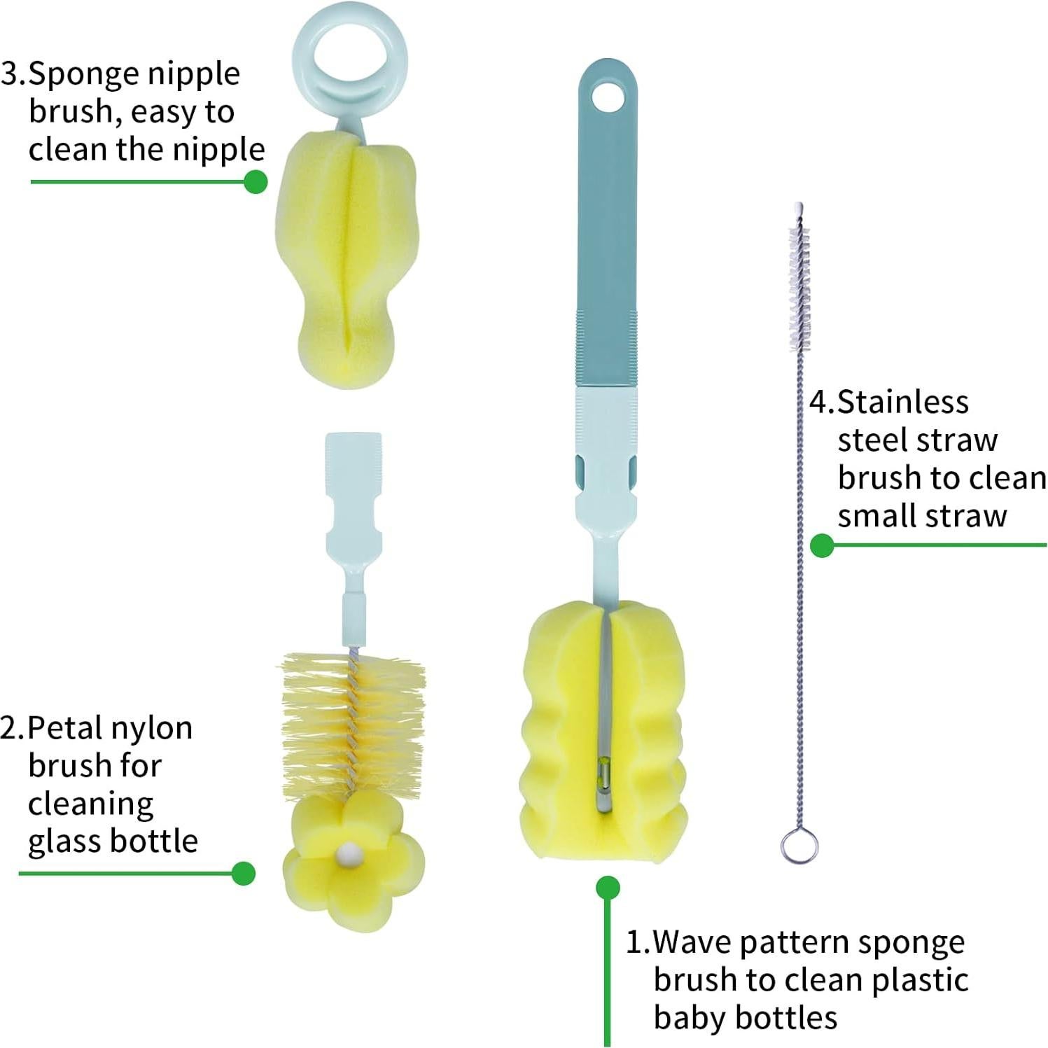 Juego de Cepillos para Botellas Sebikam 4 en 1 Verde