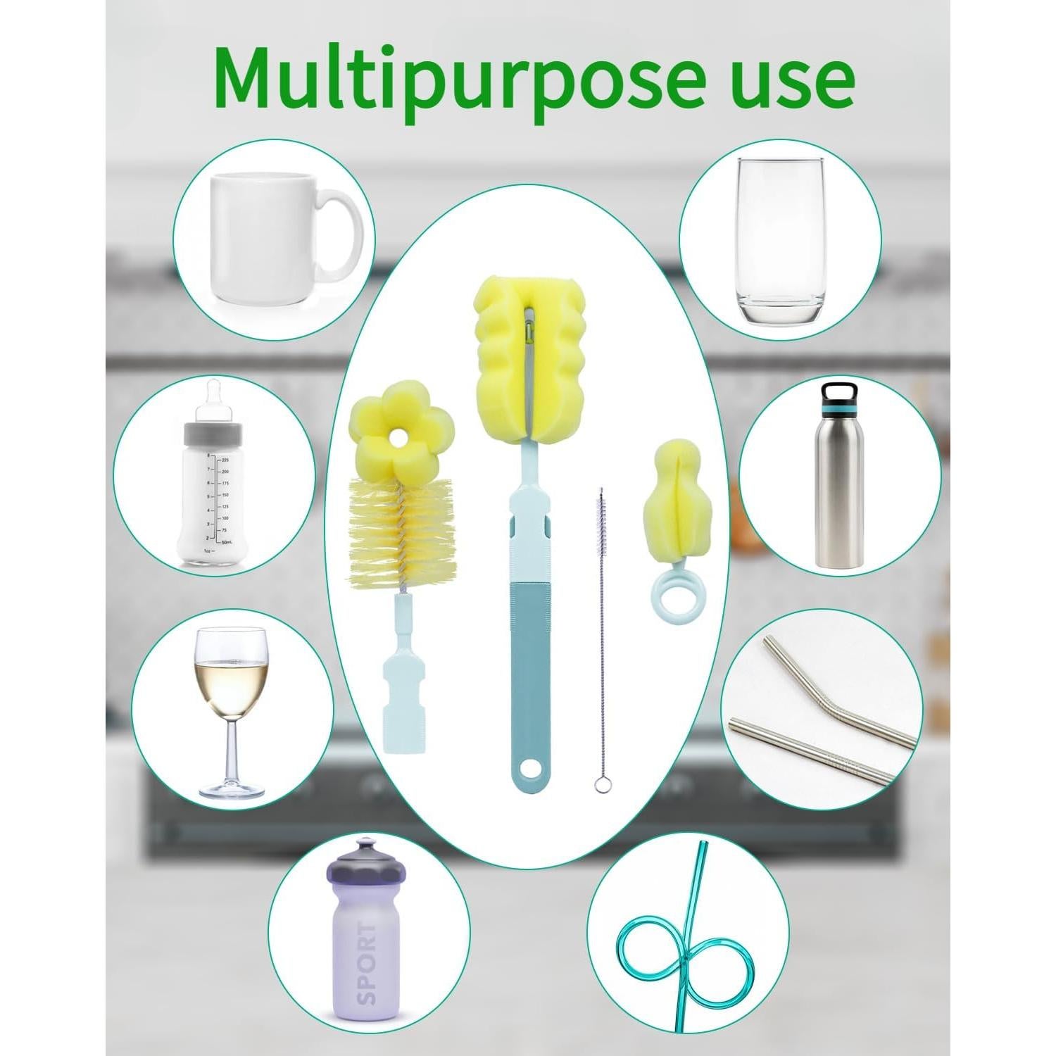 Juego de Cepillos para Botellas Sebikam 4 en 1 Verde