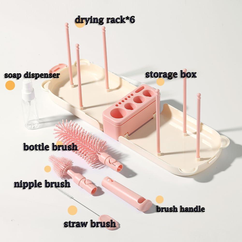 Kit de Cepillos para Biberones 6 en 1 Onluckdeer Rosa