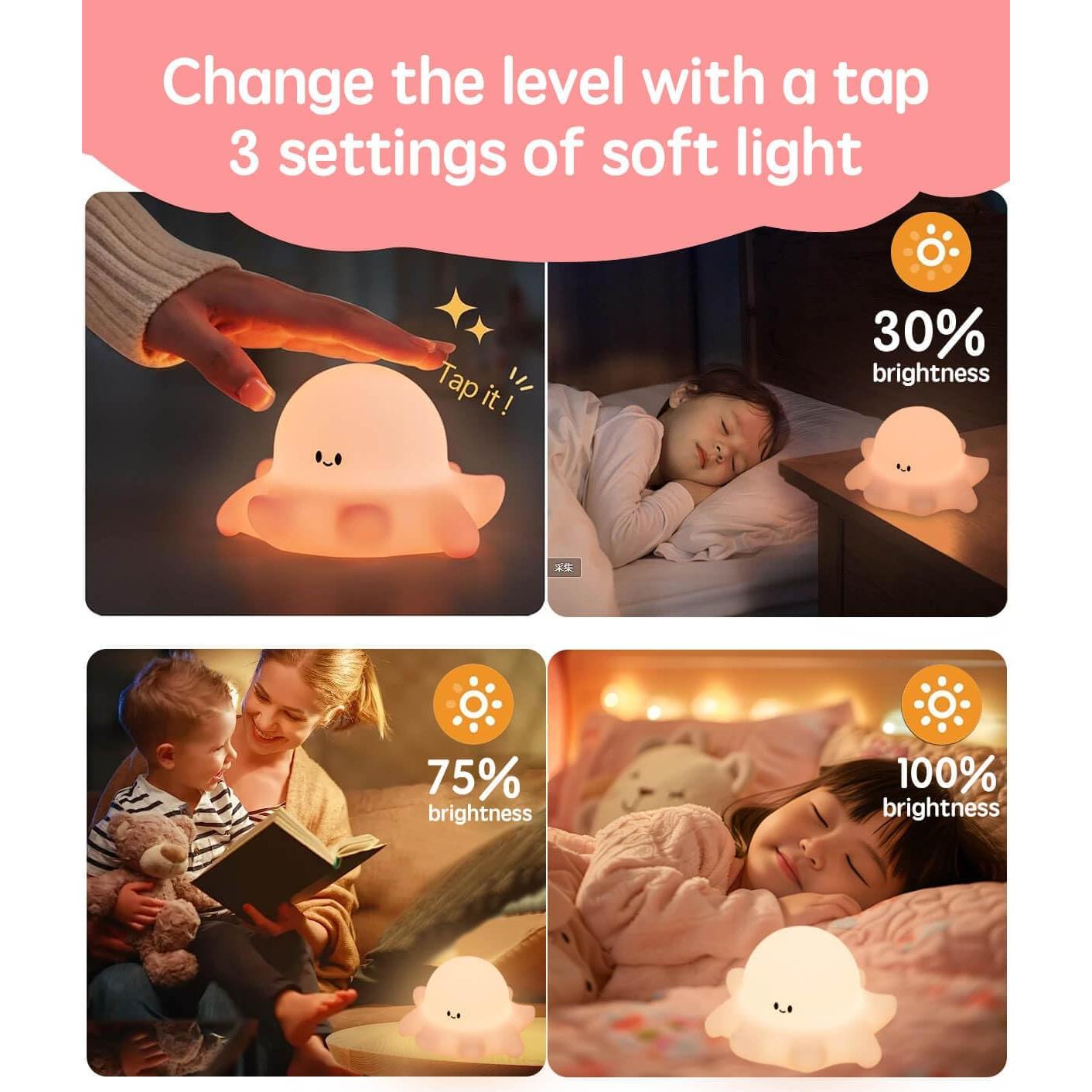 Luz Nocturna Recargable Lustrinex Pulpo Silicona USB 12cm