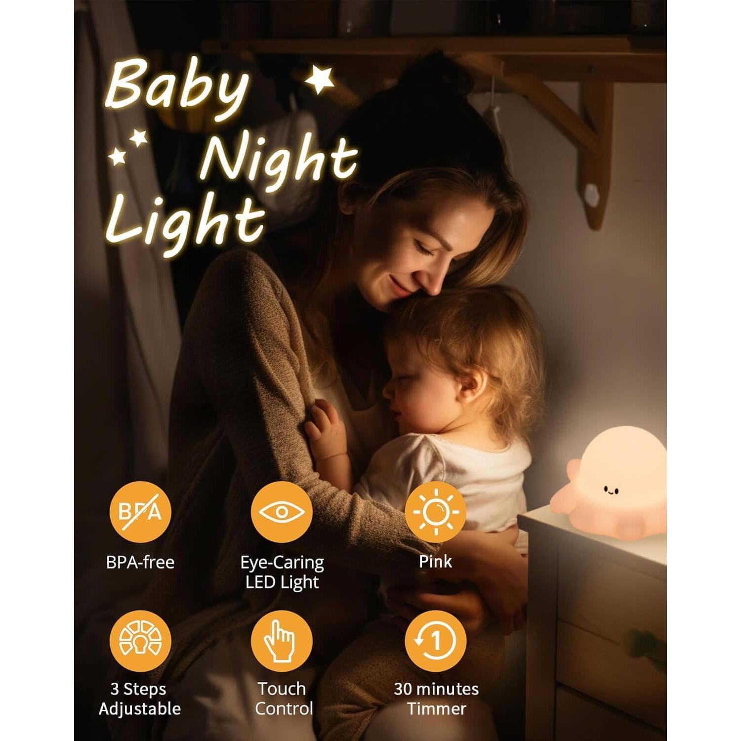 Luz Nocturna Recargable Lustrinex Pulpo Silicona USB 12cm