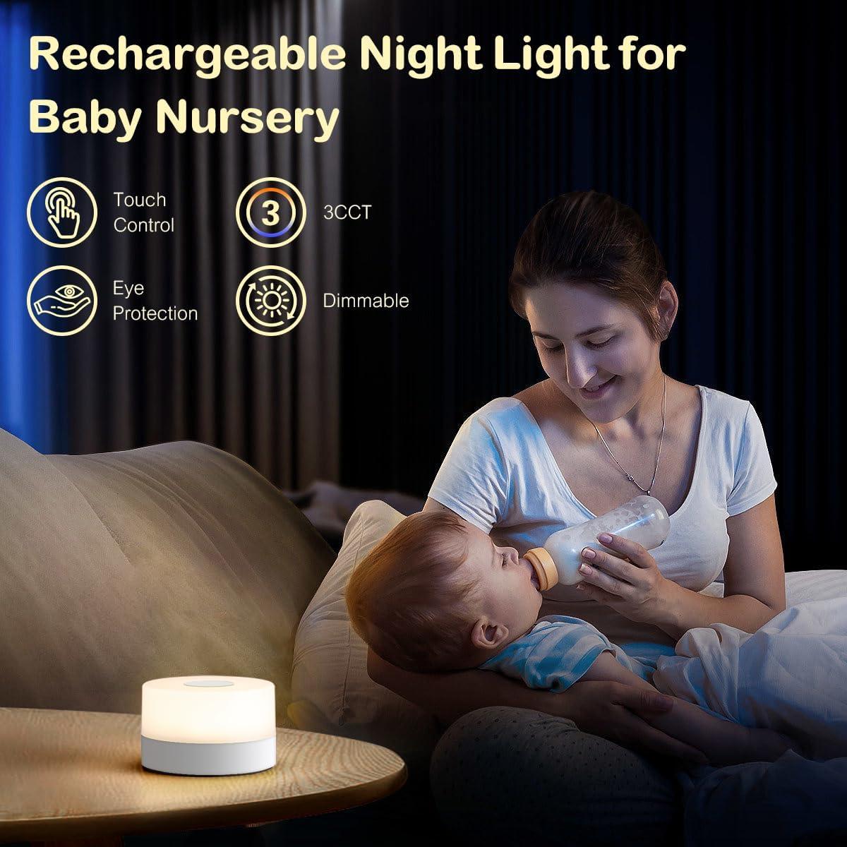 Luz Nocturna Táctil JUSHENG para Bebés, LED Recargable 3 Colores