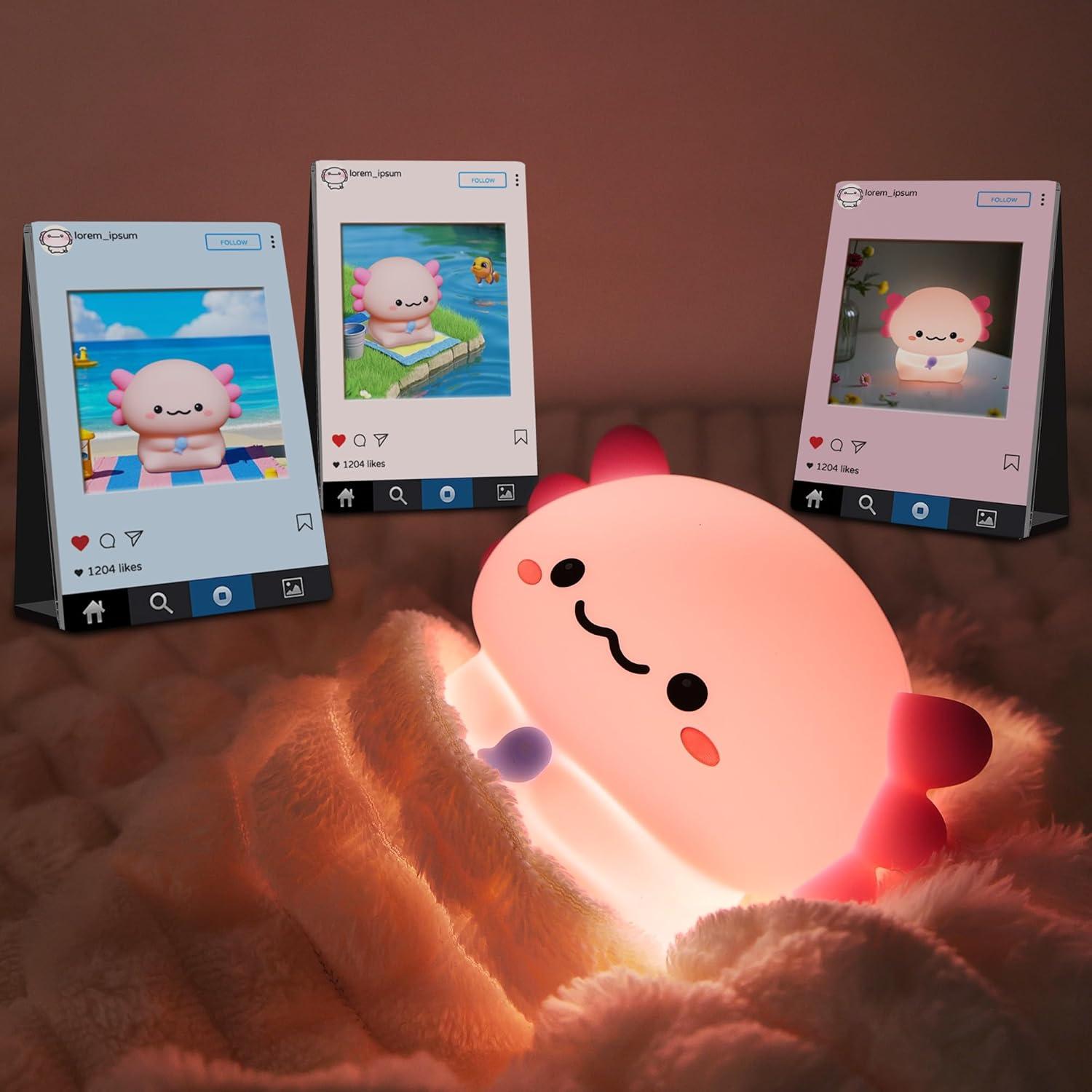 Luz Nocturna Axolote YuanDian Silicona 17cm Control Táctil