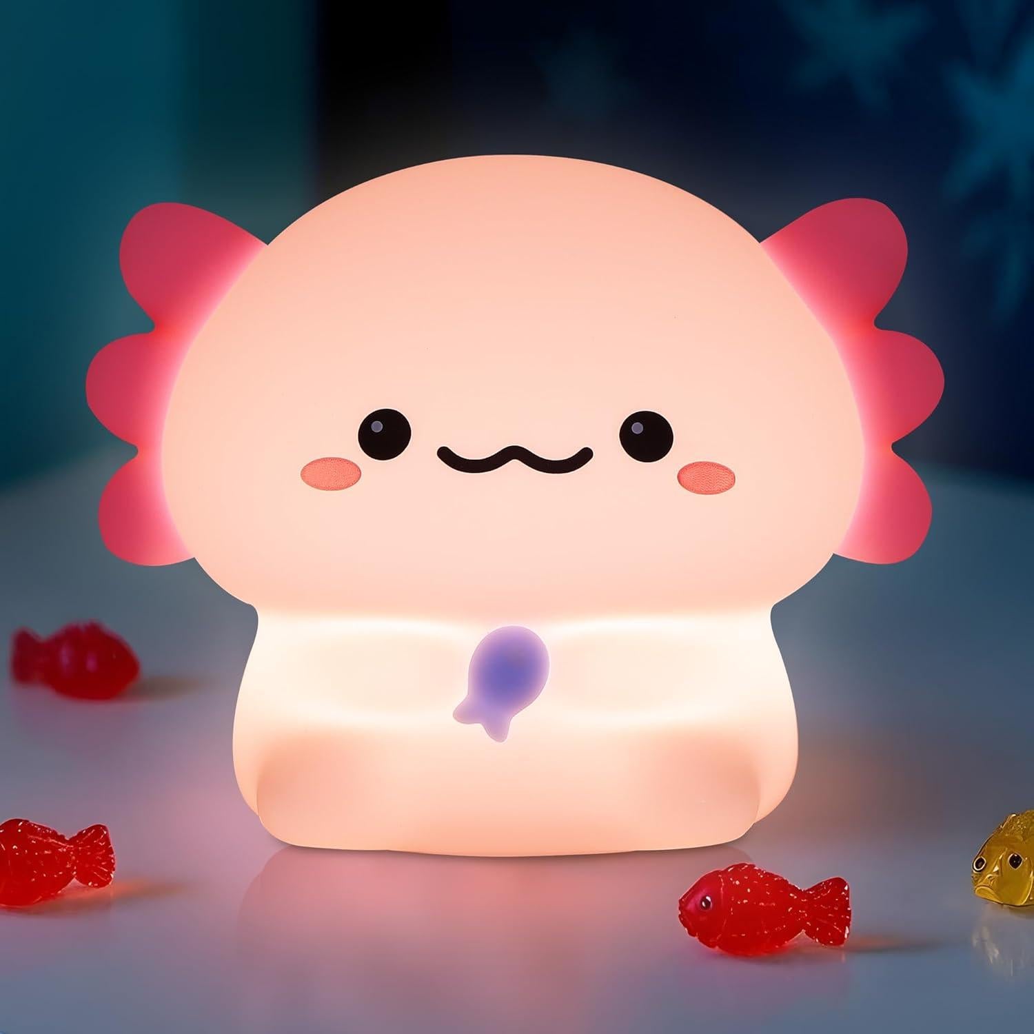 Luz Nocturna Axolote YuanDian Silicona 17cm Control Táctil