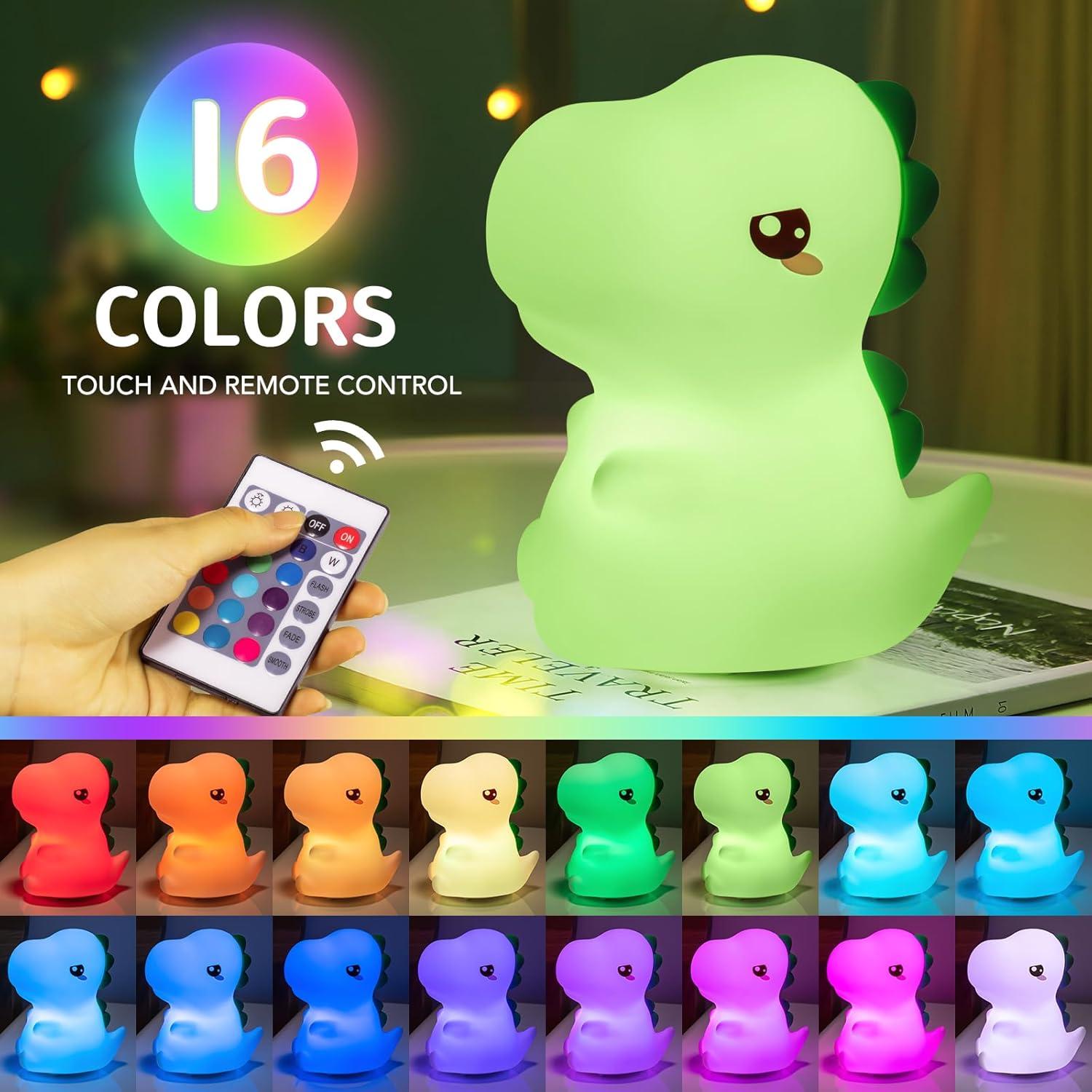 Lámpara Nocturna Dinosaurio One Fire, Recargable USB 16 Colores