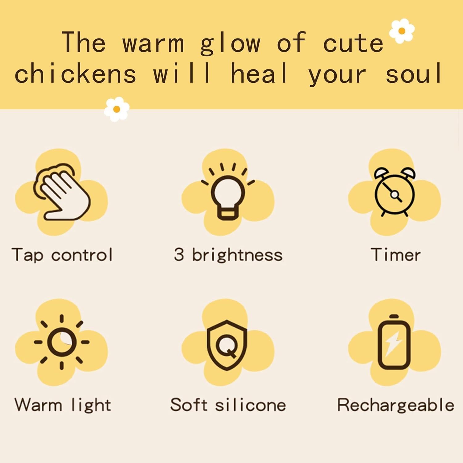 Lámpara de Noche LED Icotoibabie Pollo de Flor 3 Niveles Luz