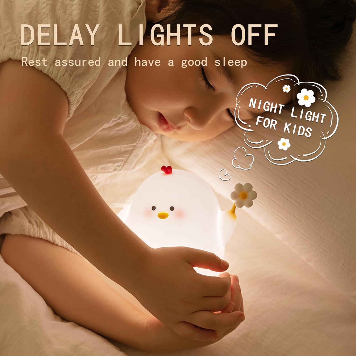 Lámpara de Noche LED Icotoibabie Pollo de Flor 3 Niveles Luz