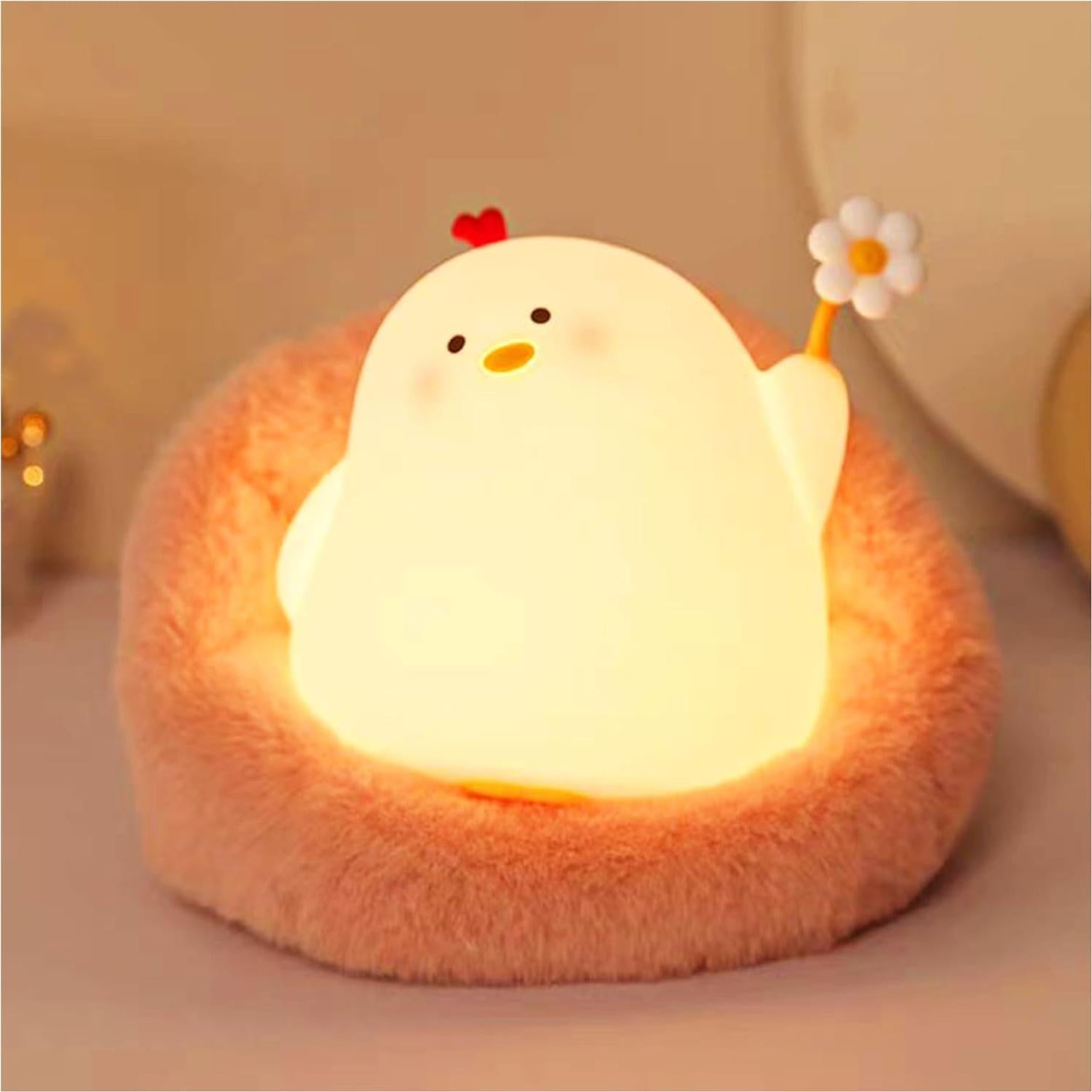 Lámpara de Noche LED Icotoibabie Pollo de Flor 3 Niveles Luz