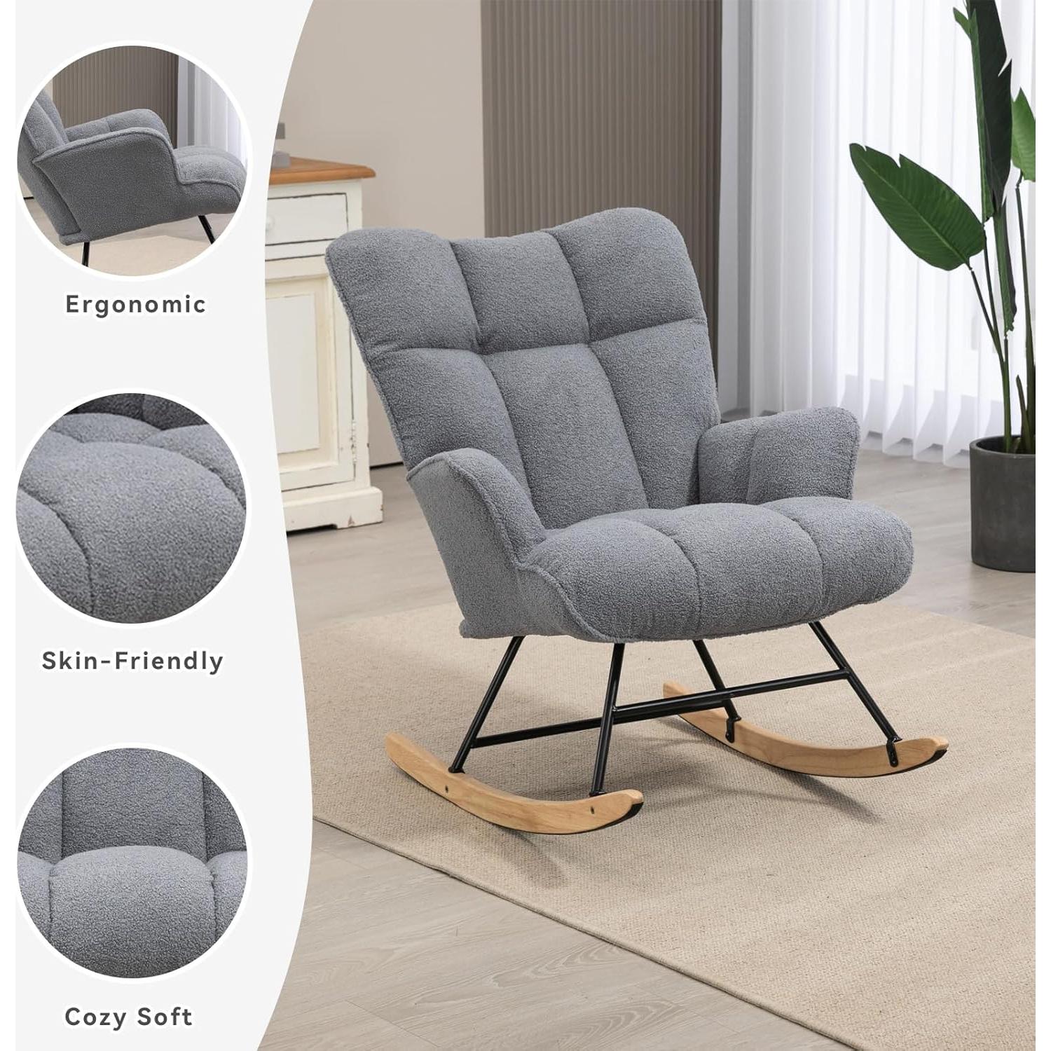 Silla Mecedora Tapizada SAETSFEG Gris Oscuro Ergonomica