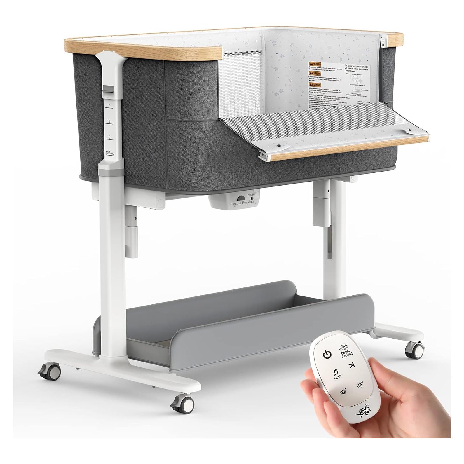 Cuna Mecedora Eléctrica VaVaSoo Gris Oscuro 5 Alturas 3 Movimientos