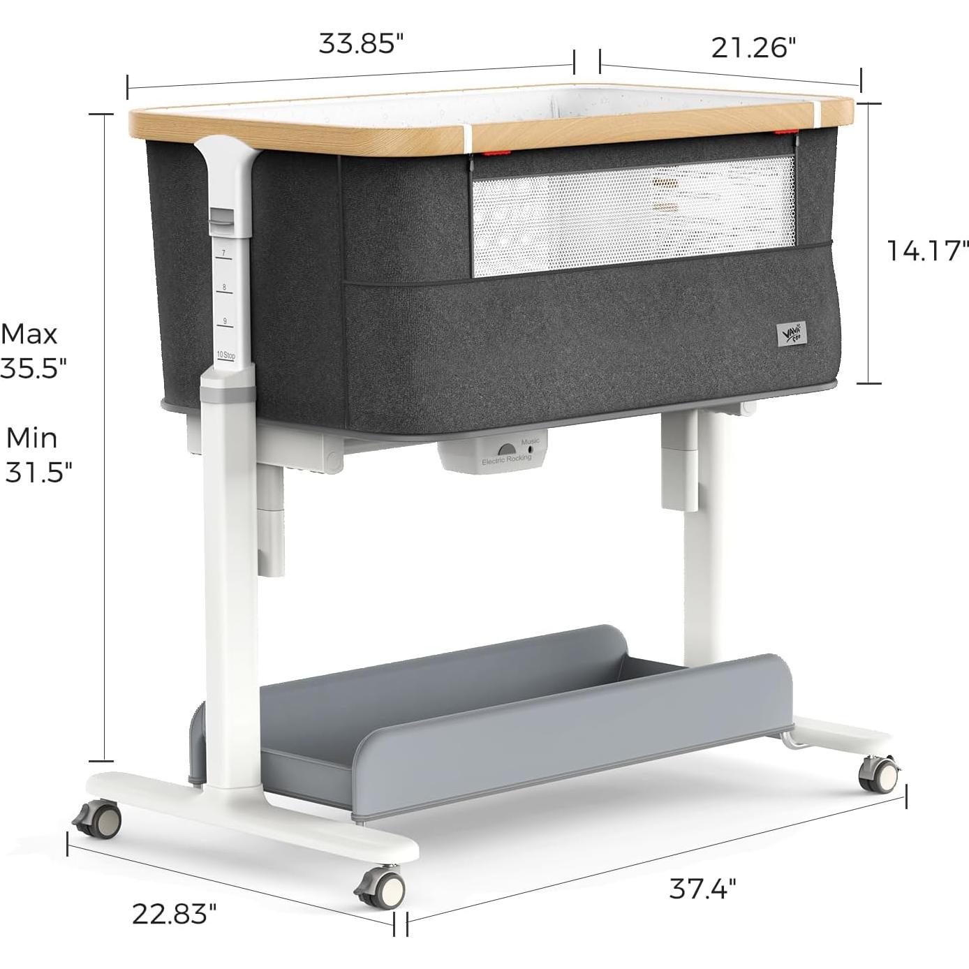 Cuna Mecedora Eléctrica VaVaSoo Gris Oscuro 5 Alturas 3 Movimientos