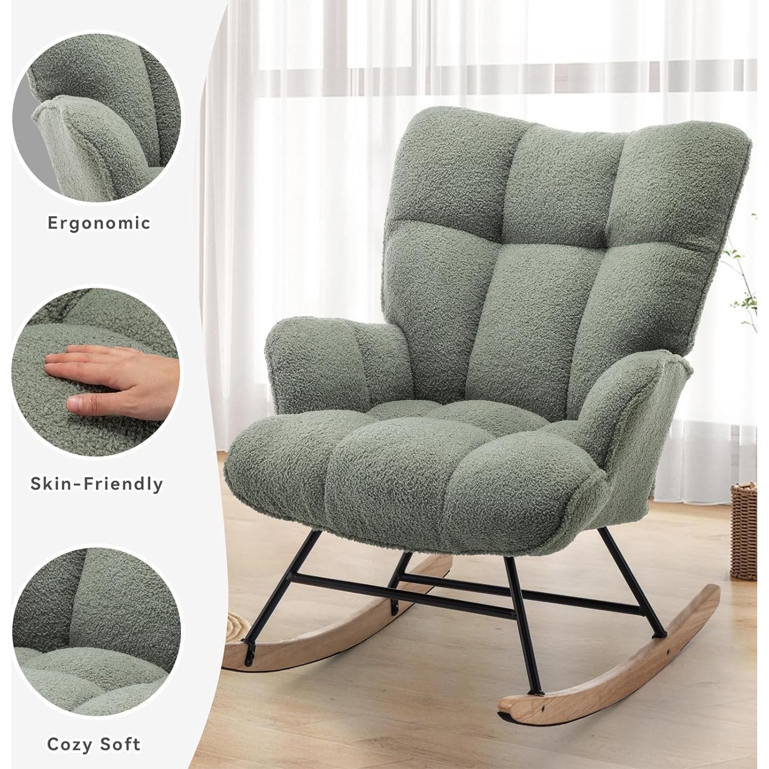 Silla Mecedora AUNEKIV Verde Acolchada Ergonómica para Adultos