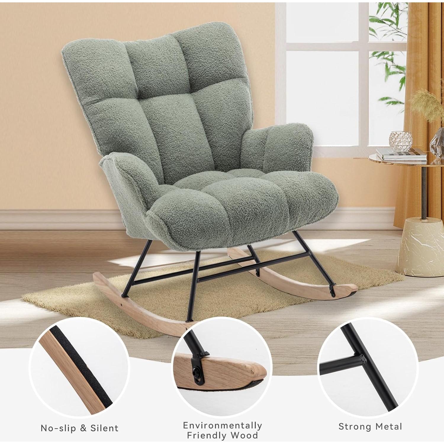 Silla Mecedora AUNEKIV Verde Acolchada Ergonómica para Adultos