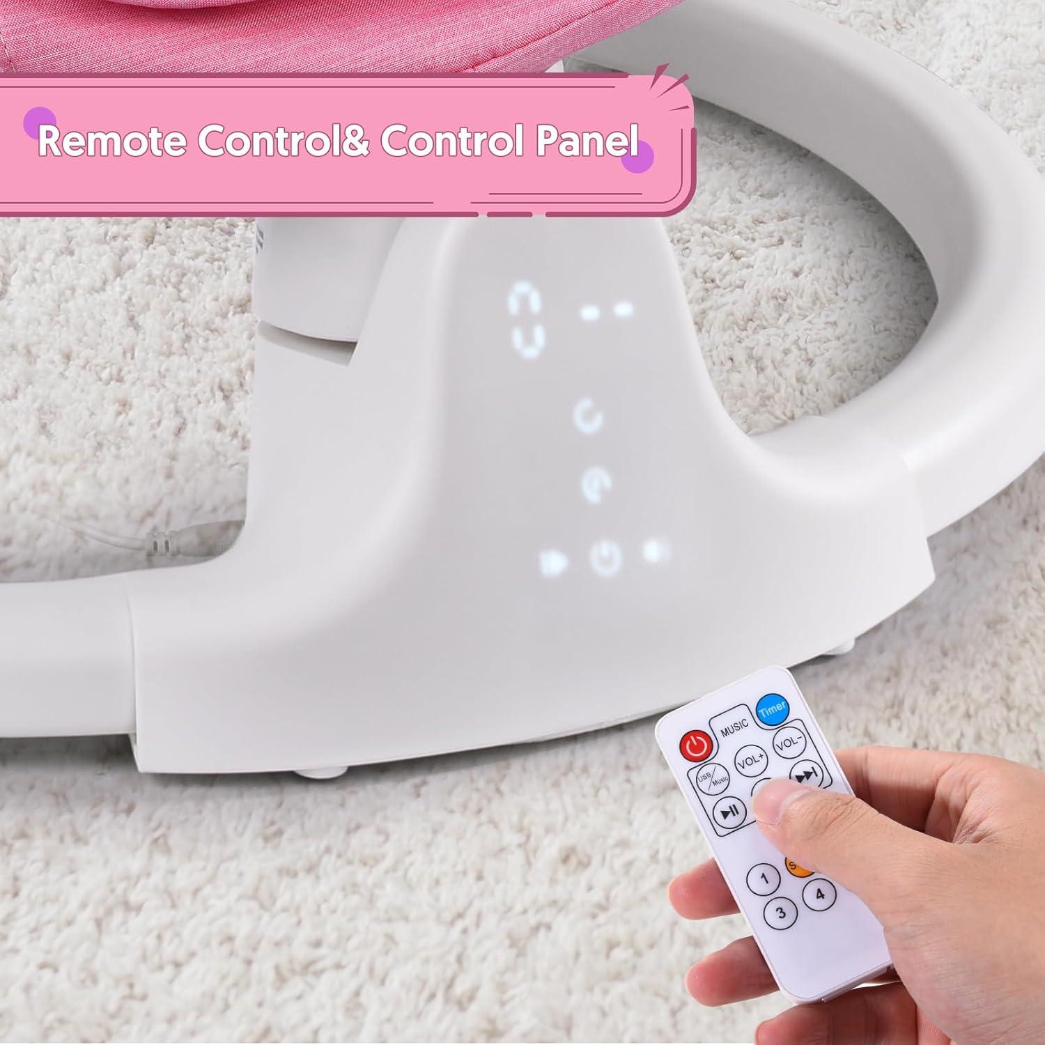 Columpio Bluetooth para Bebés Rosa, Compacto y Portátil, 5 Velocidades, 10 Canciones