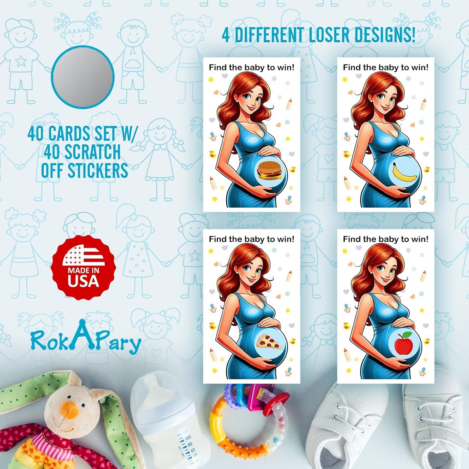 Juego de Rascar para Baby Shower Rokapary - 40 Tarjetas Divertidas