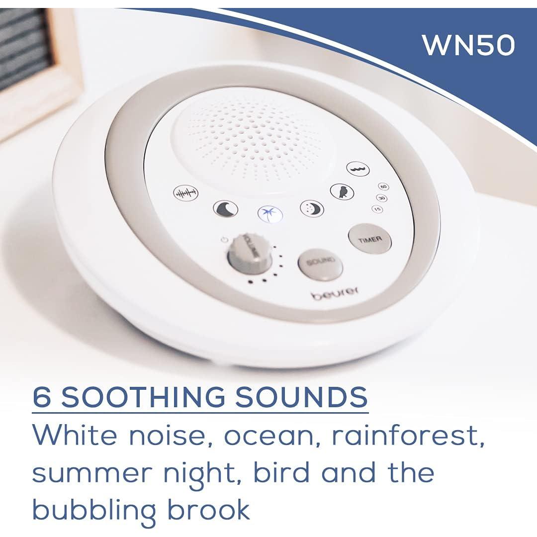 Máquina de Ruido Blanco Beurer WN50, 6 Sonidos Relajantes, Portátil