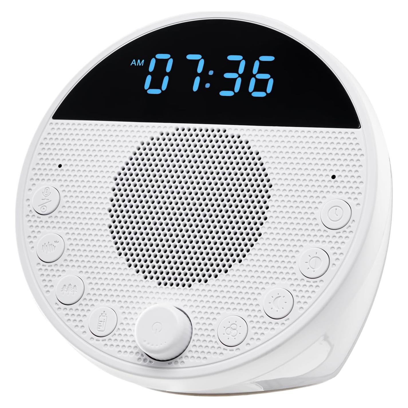 VEVOR Sound Machine, 18 Soothing Sleep Sounds, 7-Color Night Light, 6-in-1 White Noise Sound Machine with Dual Alarms, APP, Auto-Off Timer and Memory Function, for Baby, Adults, Home, Office & Travel