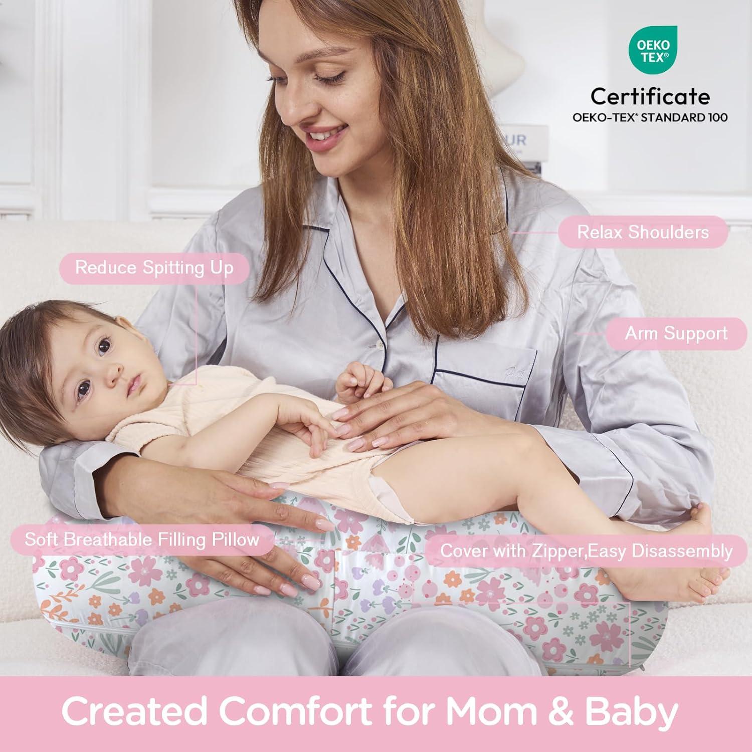 Almohada de Lactancia Ergonómica Floral 61x46 cm - Pequeña Almohada de Uva