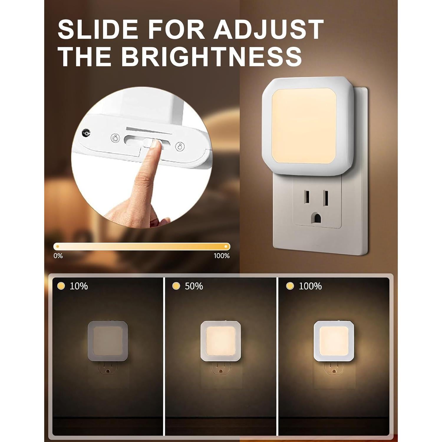 Luz Nocturna Enchufable FONSHUKYY Paquete de 2 LED Regulable