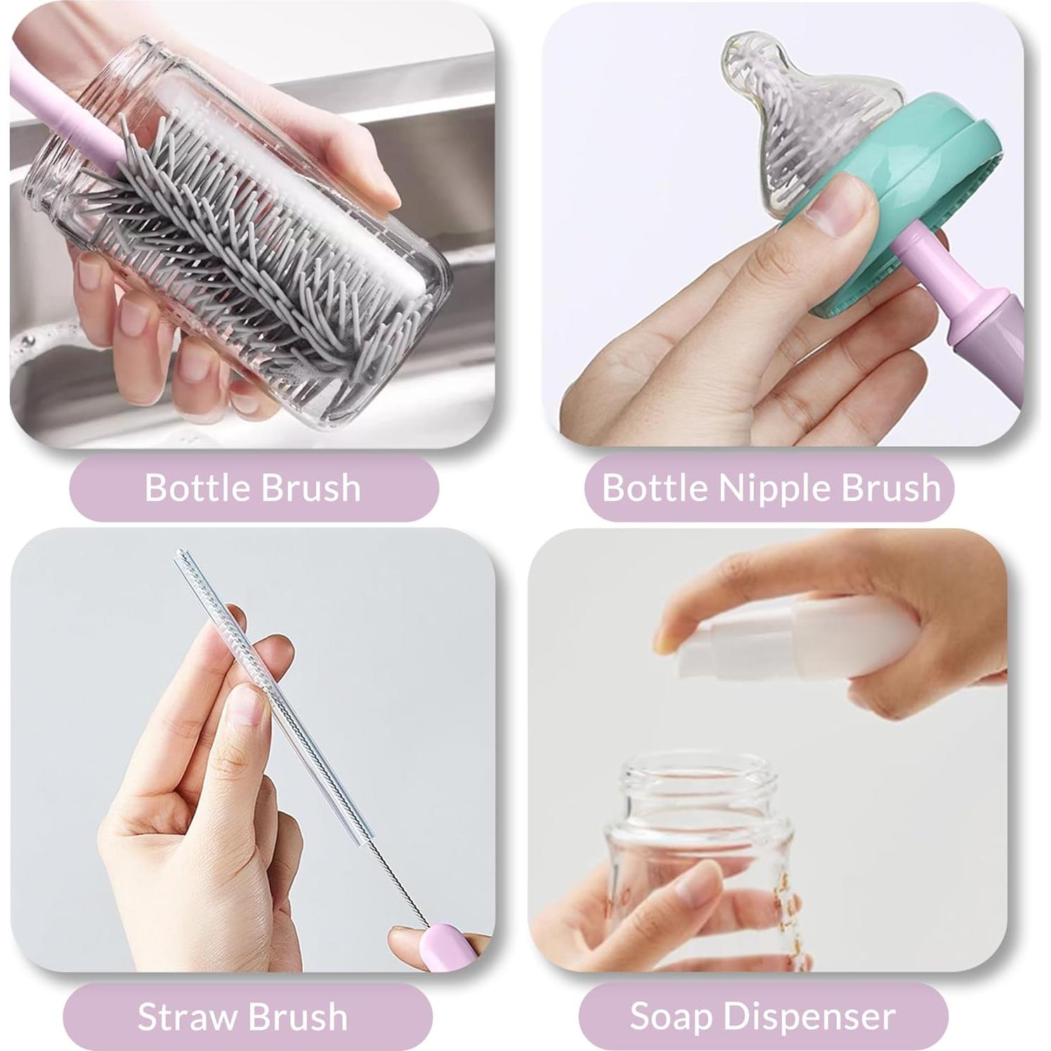 Juego de cepillos para biberones WHNL con soporte secado 5 en 1