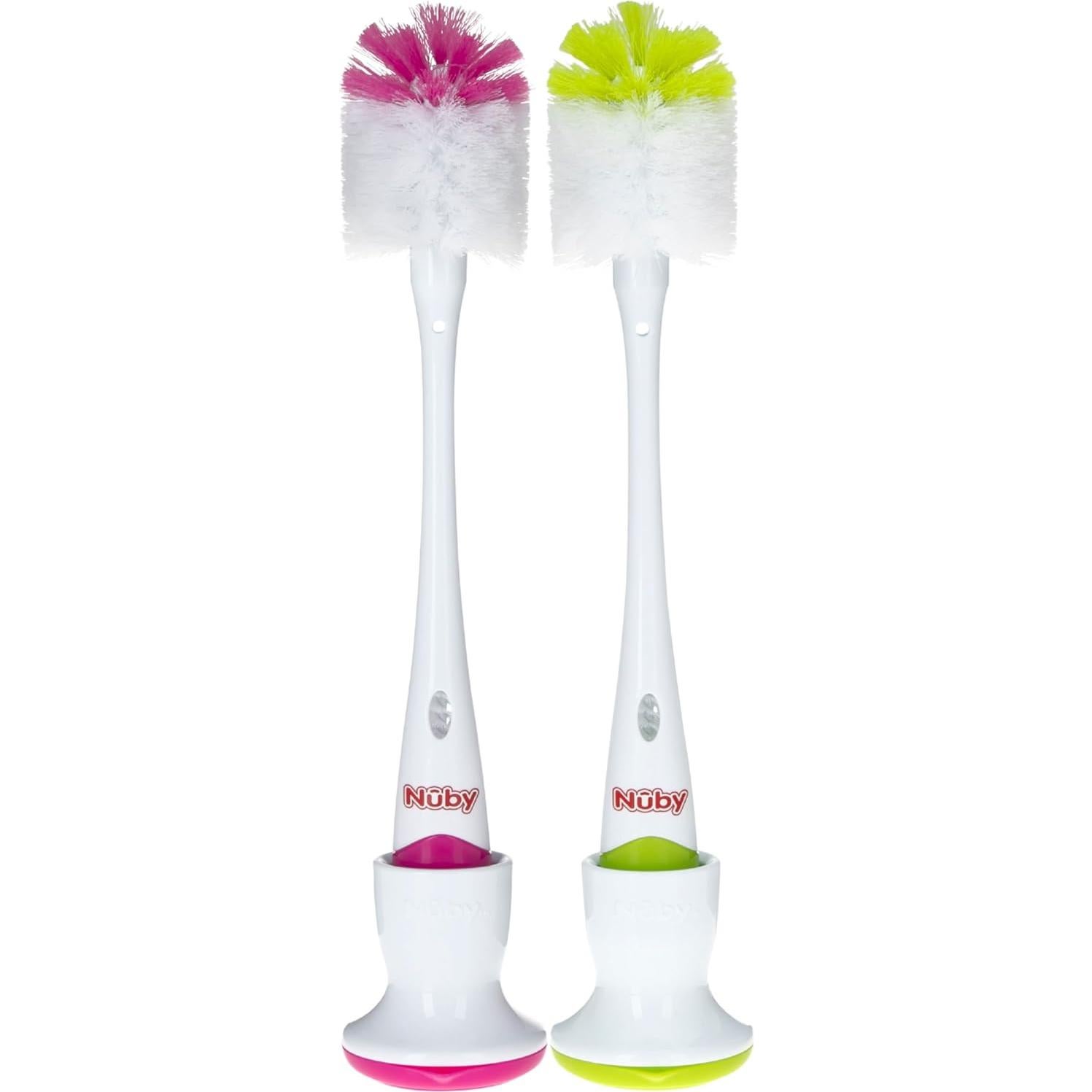 Cepillo para Botellas Nuby 2 Paquete con Soporte - Colores Varios