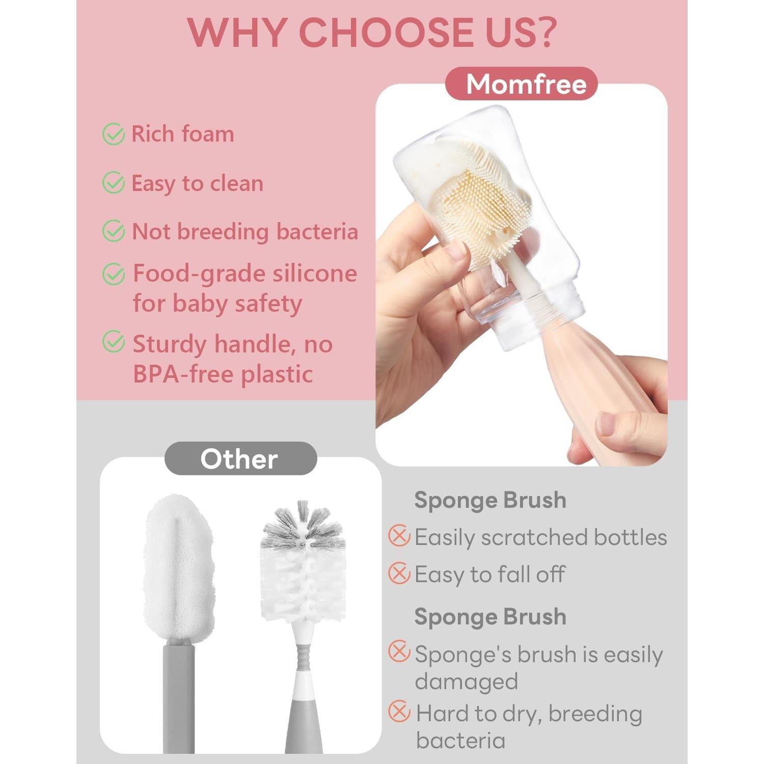 Juego de cepillos limpiadores de biberones Momfree - 4 cabezales