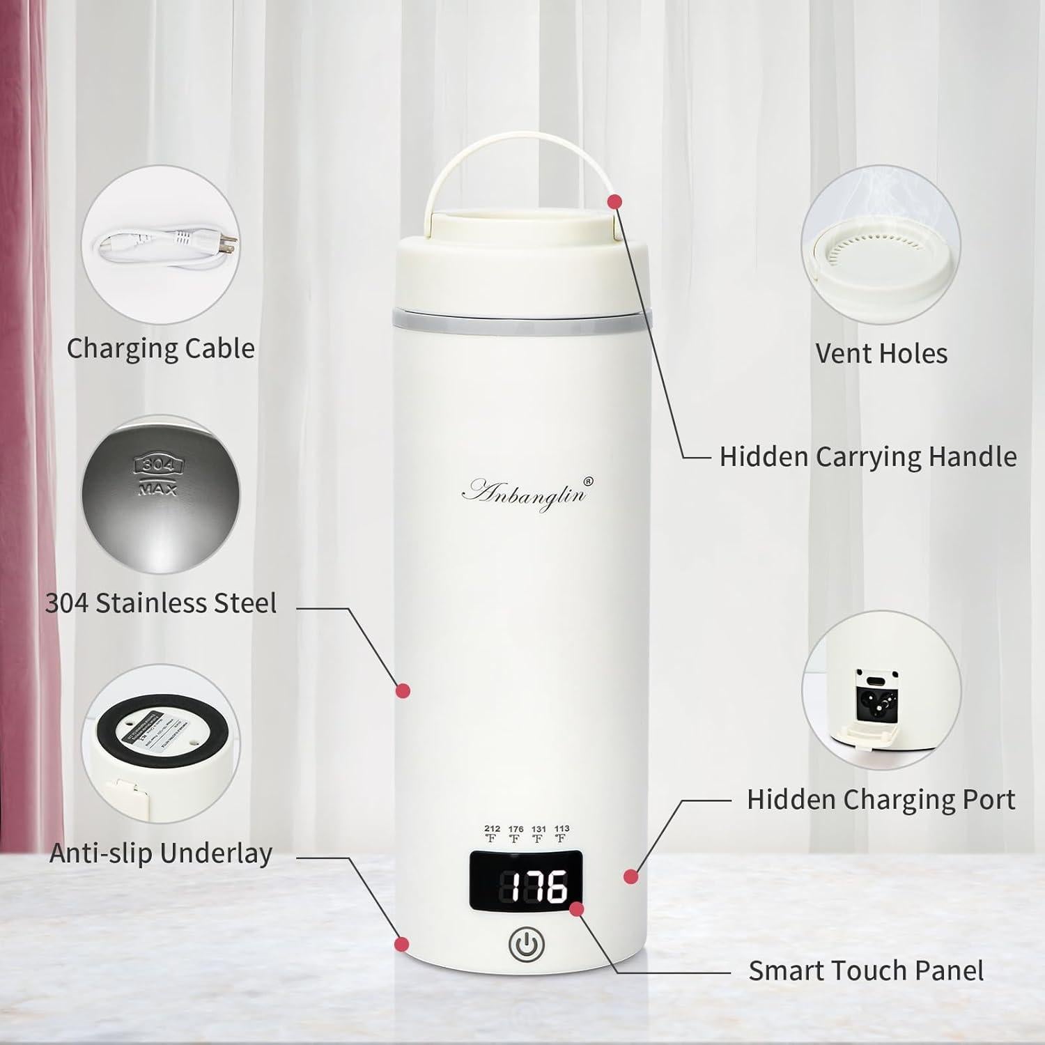 Hervidor Eléctrico de Viaje Anbanglin 500ml 4 Temperaturas