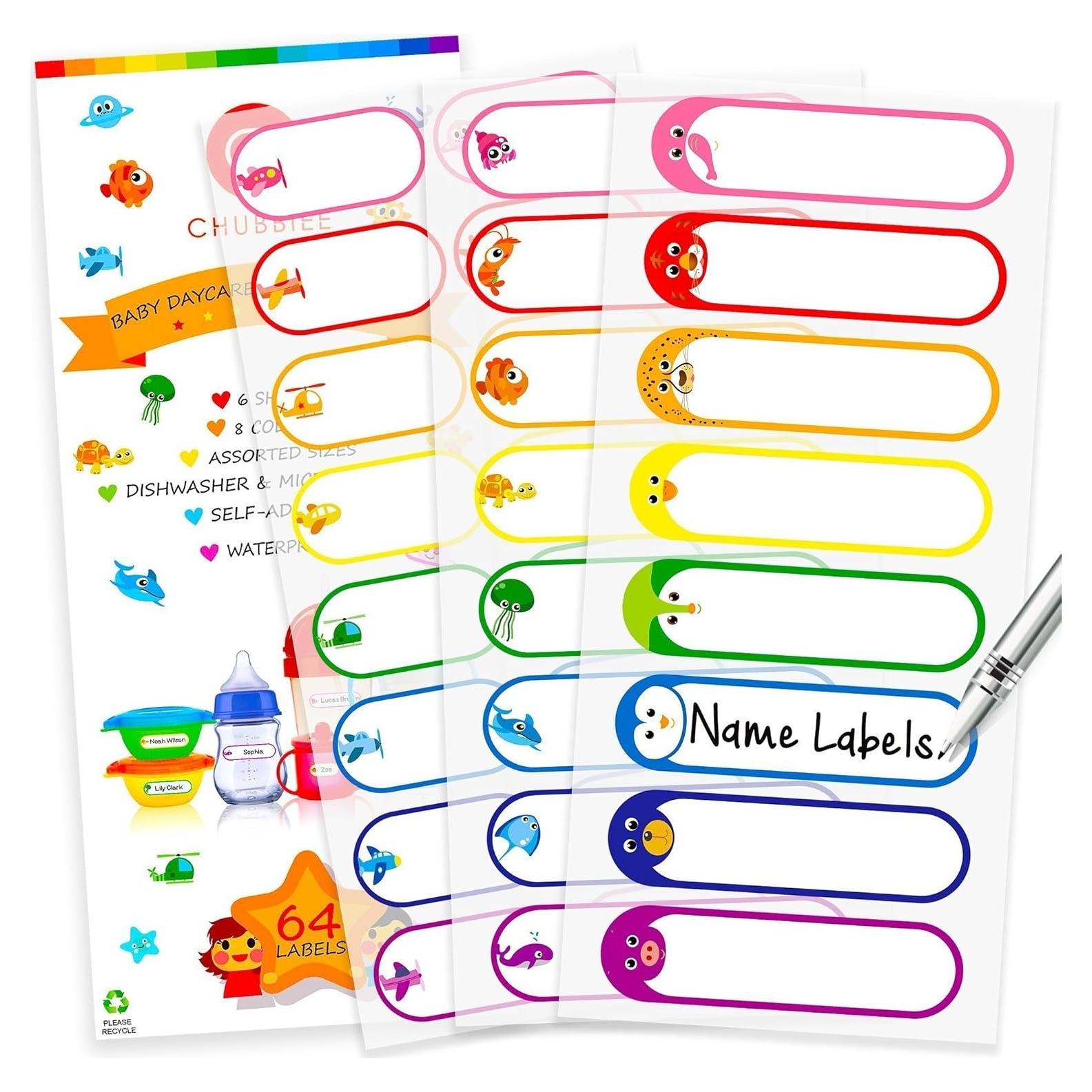 Etiquetas Autolaminadas para Biberones - 64 Piezas - Arcoíris