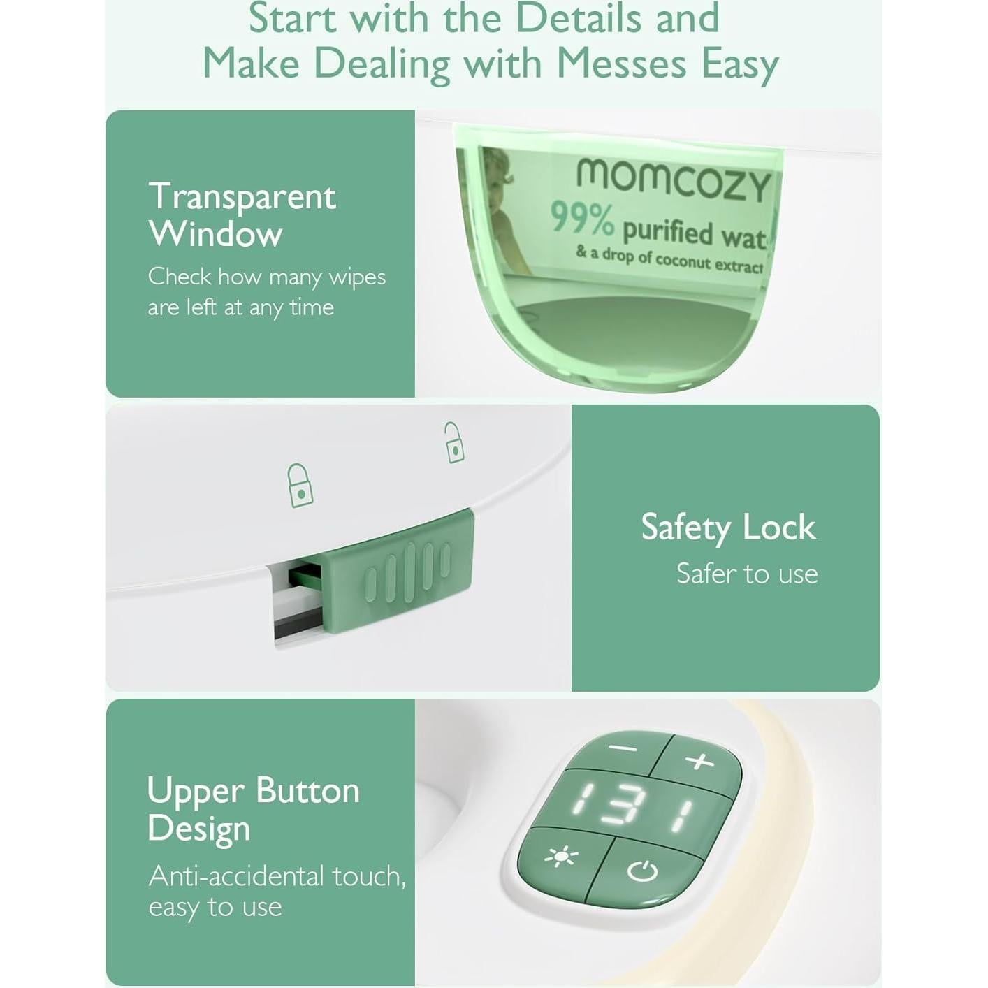 Calentador de Toallitas para Bebés Momcozy, 4 Modos de Temperatura