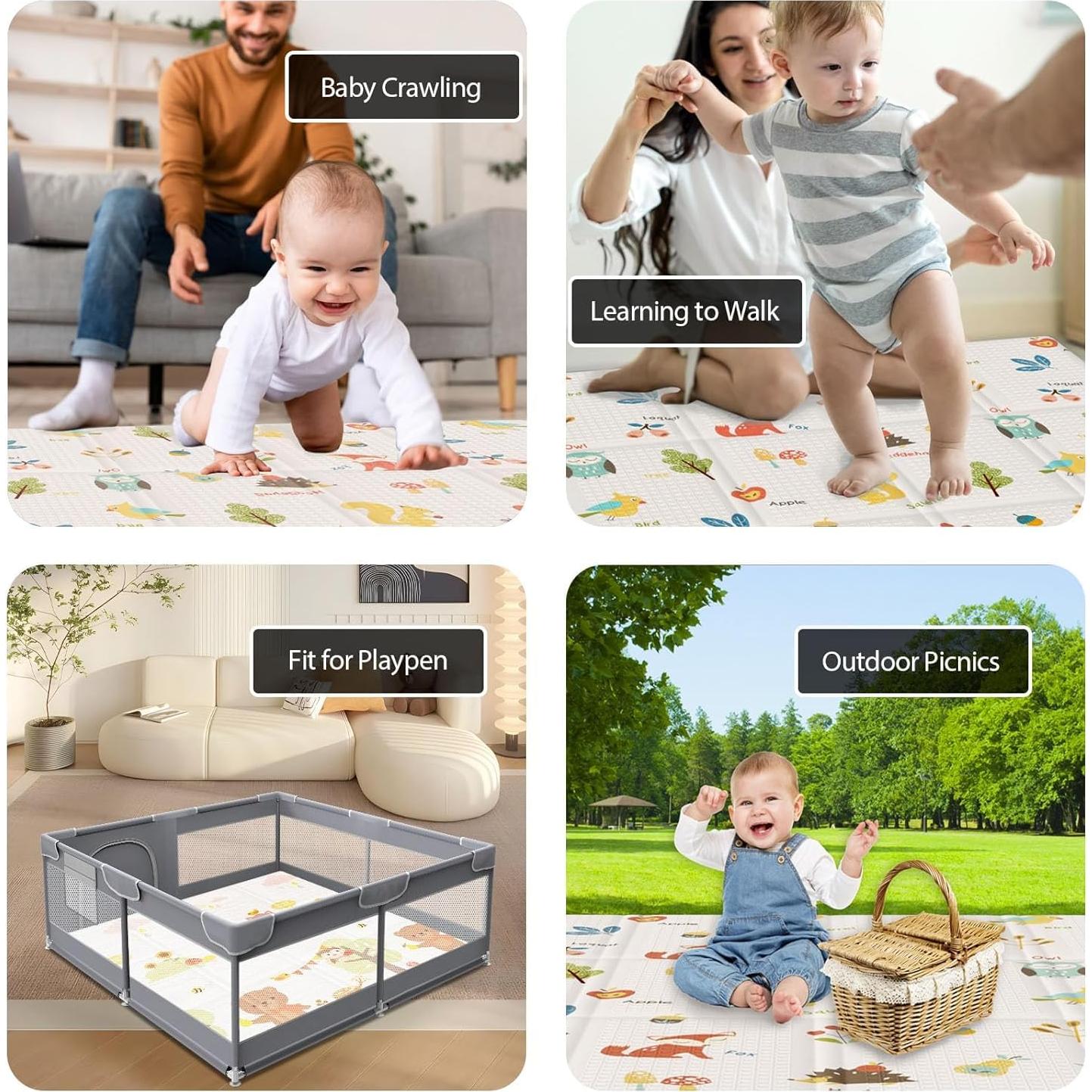 Alfombra de Juego para Bebés 127x127 cm Beige - Espuma Antideslizante