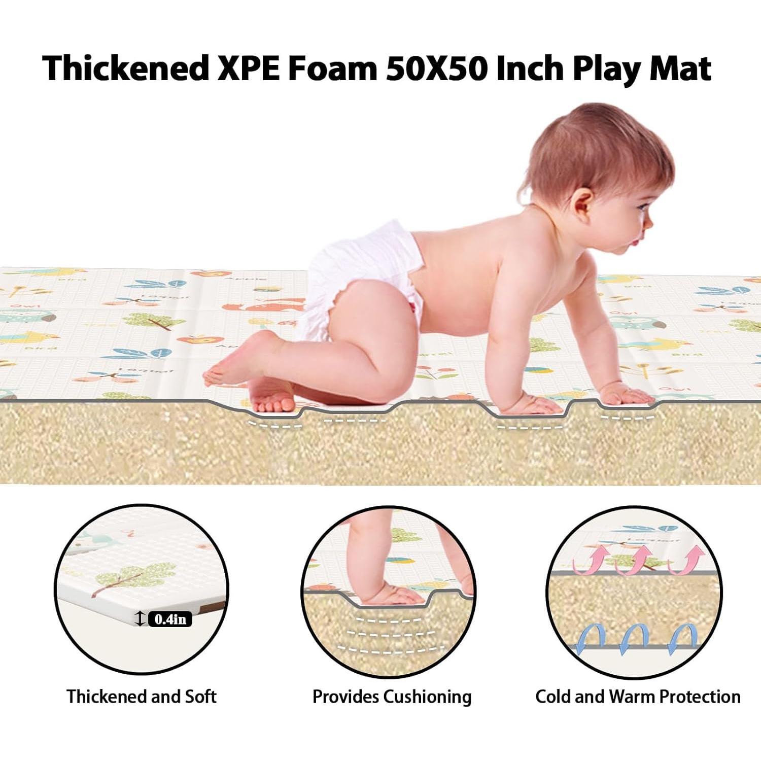 Alfombra de Juego para Bebés 127x127 cm Beige - Espuma Antideslizante